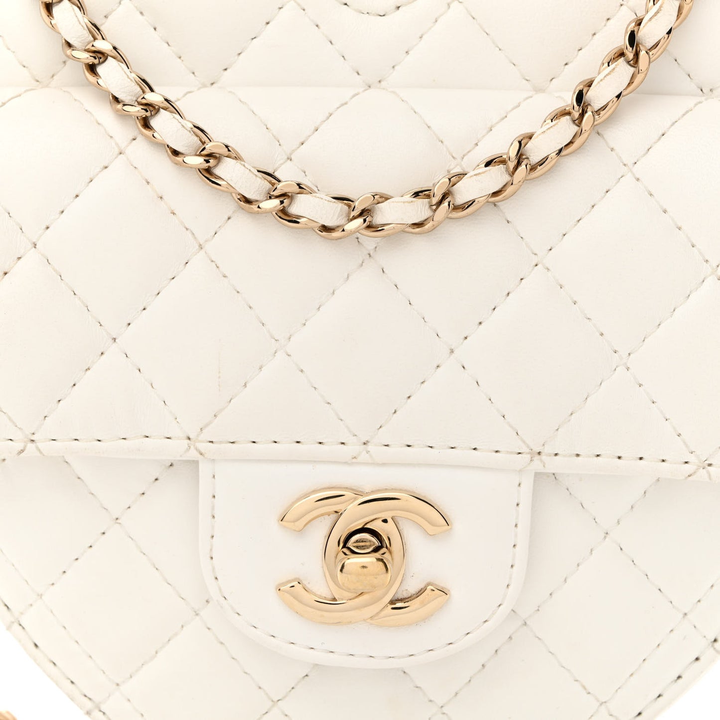 Lambskin Quilted CC In Love Heart Bag White