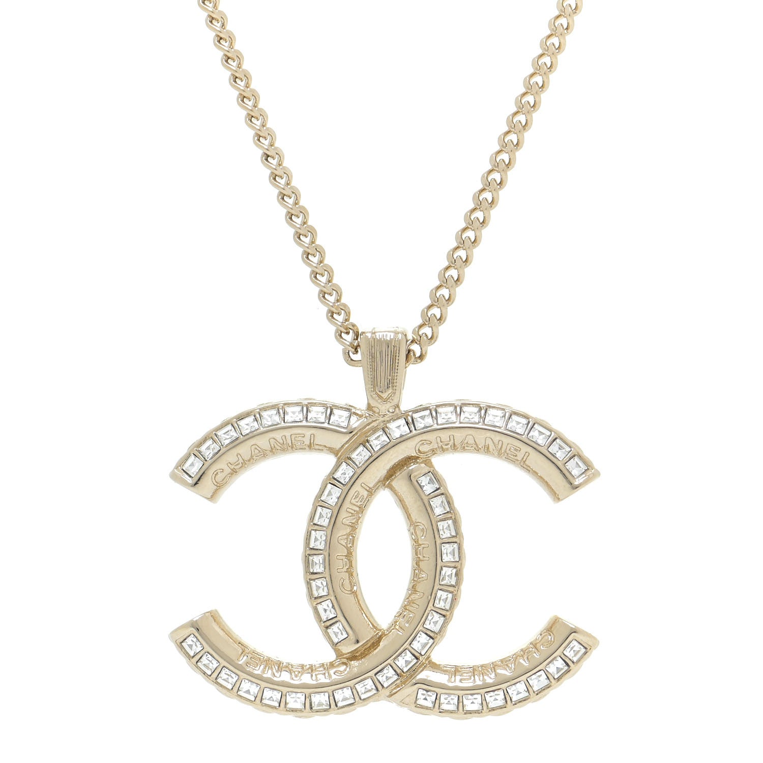 Chanel Crystal CC Chain Necklace Gold 4 of 5