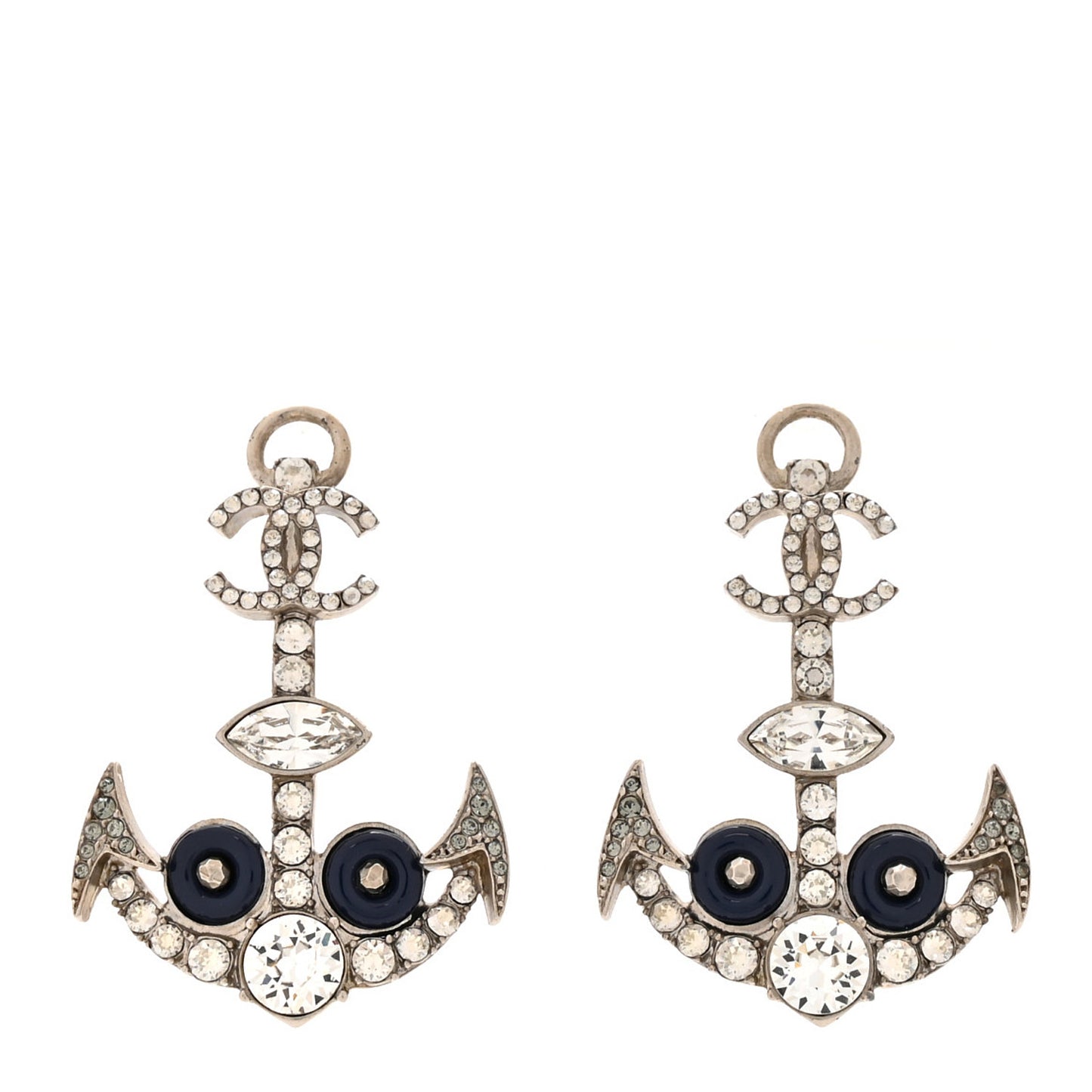 Crystal CC Anchor Earrings Silver Blue
