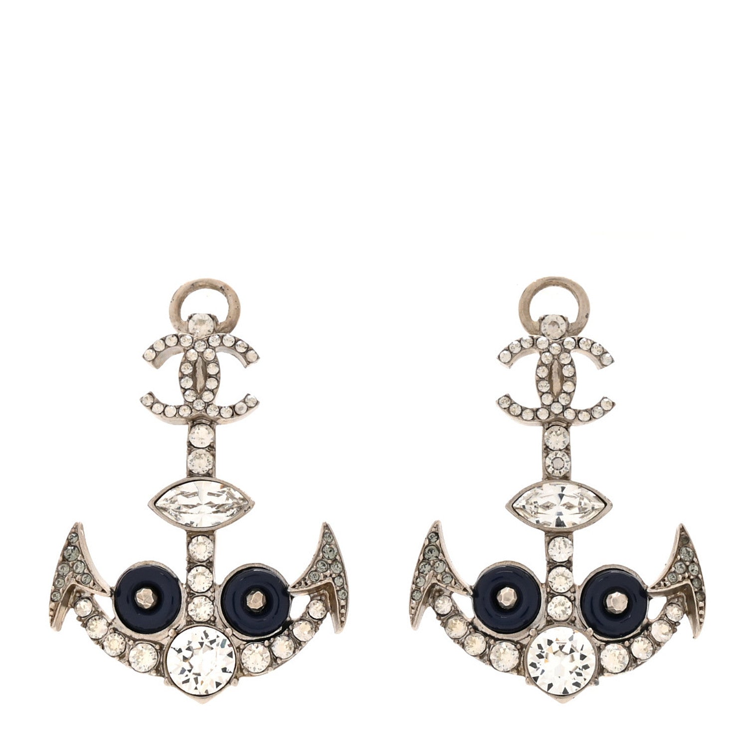 Chanel Crystal CC Anchor Earrings Silver Blue 1 of 4