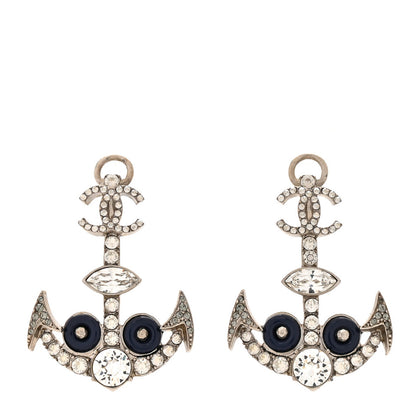 Chanel Crystal CC Anchor Earrings Silver Blue 1 of 4