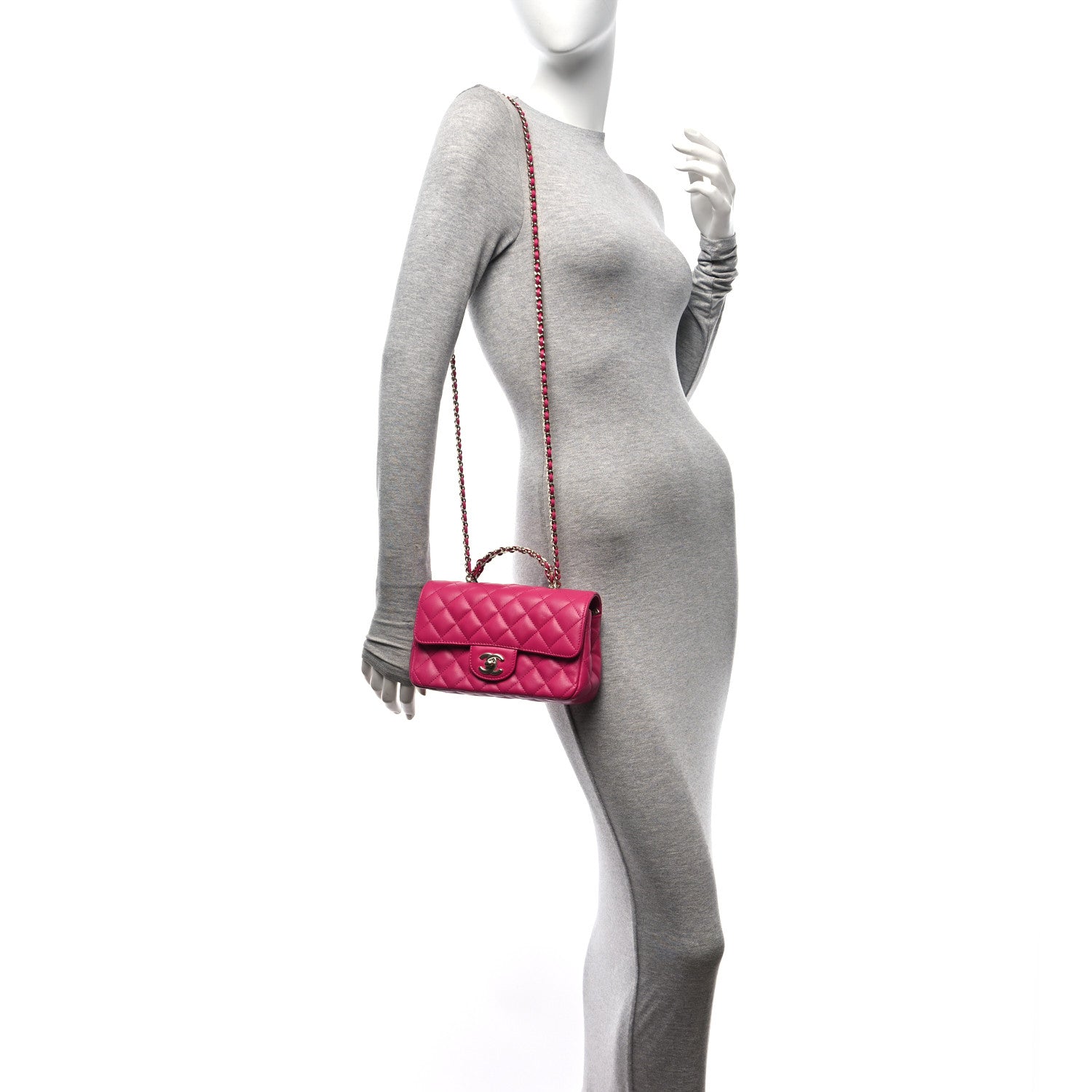 Chanel Lambskin Quilted Mini Crystal Top Handle Rectangular Flap Dark Pink 2 of 12