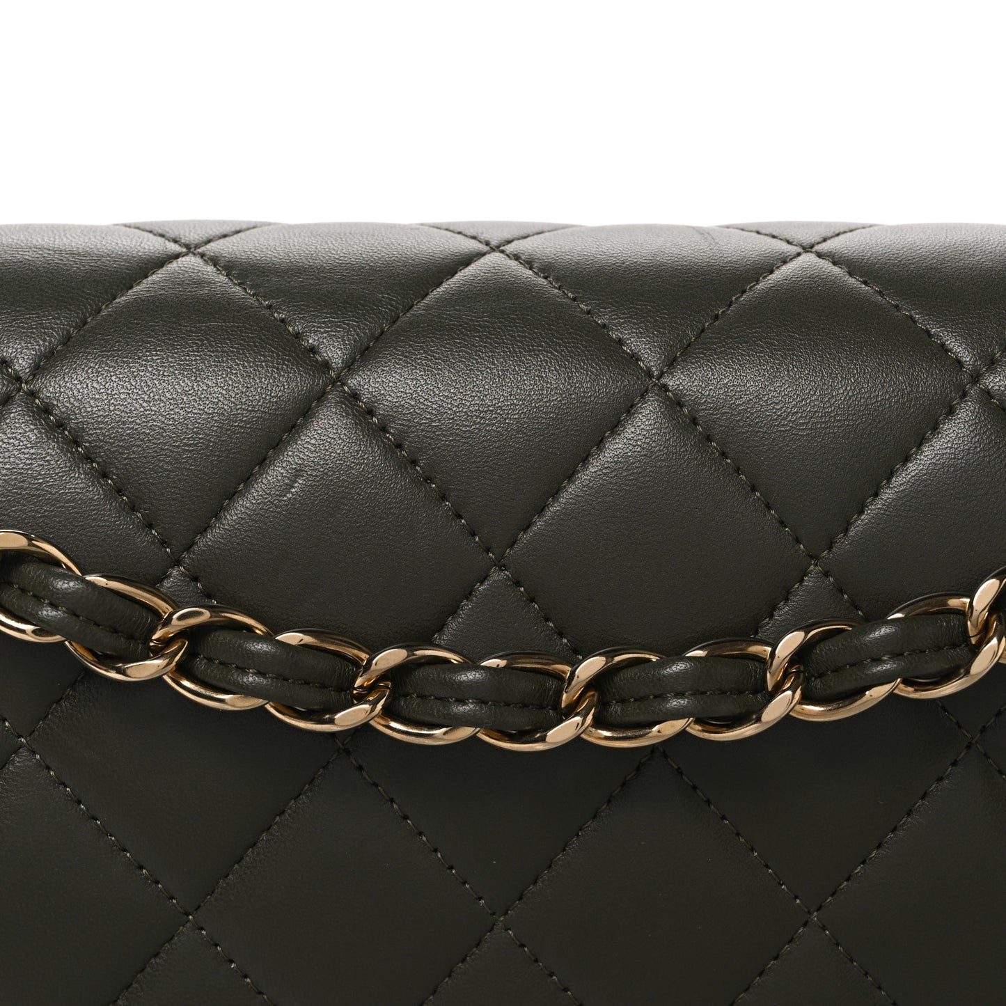 Lambskin Quilted Jumbo Double Flap Green