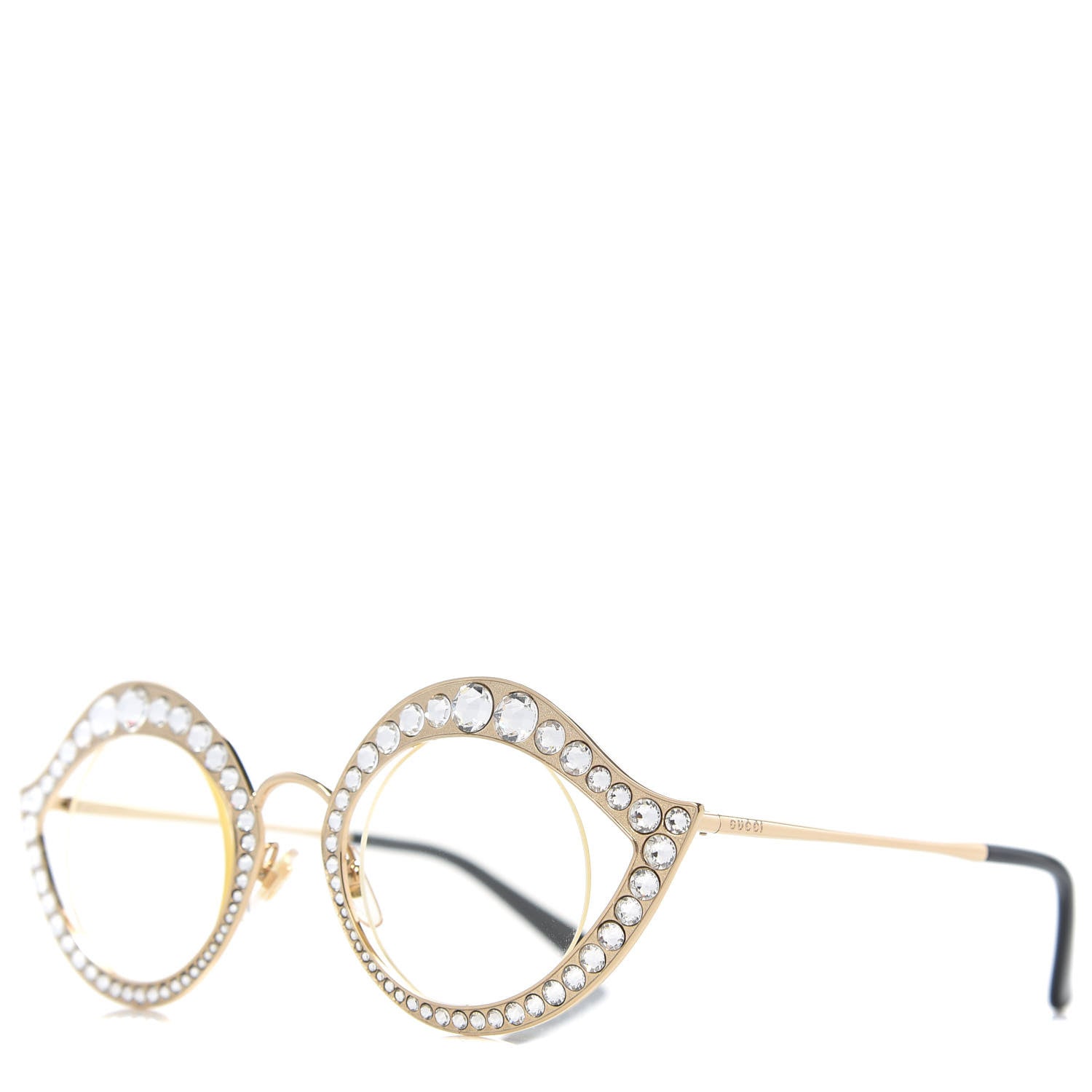 Gucci Metal Crystal Cat Eye Glasses GG0046S Gold 1 of 7