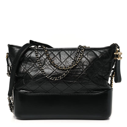 Chanel Aged Calfskin Quilted Medium Gabrielle Logo Hobo Black 1 of 10