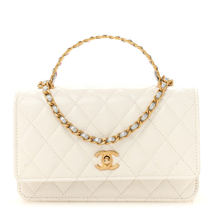 Chanel Shiny Calfskin Quilted Multicolor Top Handle Wallet On Chain WOC  White 1 of 15
