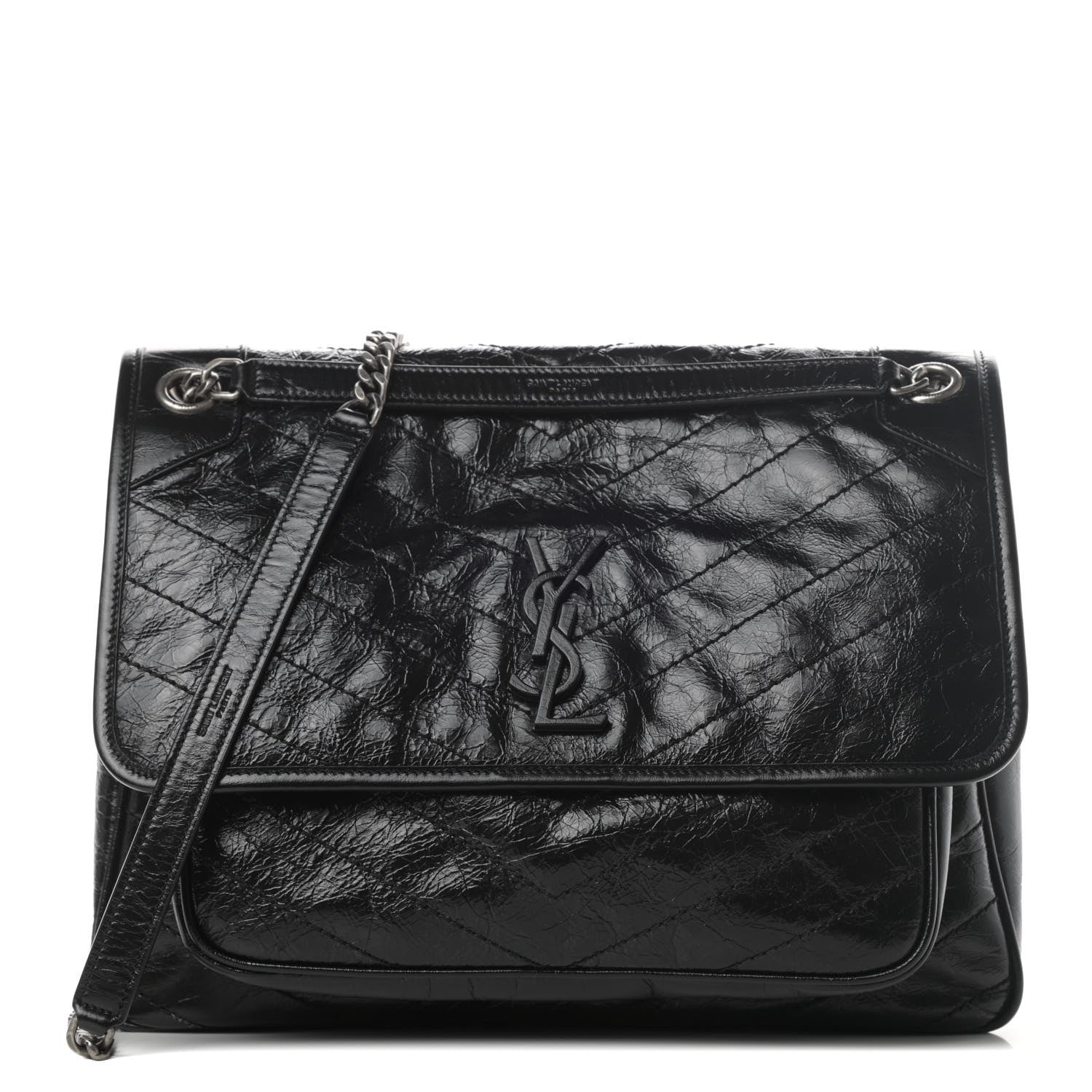 Saint Laurent Crinkled Calfskin Matelasse Monogram Large Niki Chain Satchel Black 1 of 4