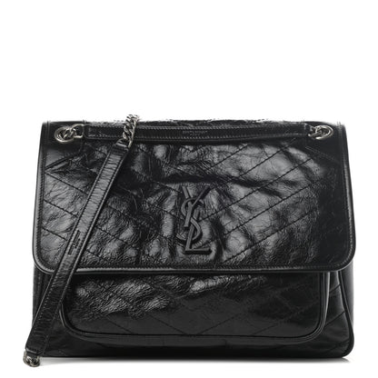 Saint Laurent Crinkled Calfskin Matelasse Monogram Large Niki Chain Satchel Black 1 of 4