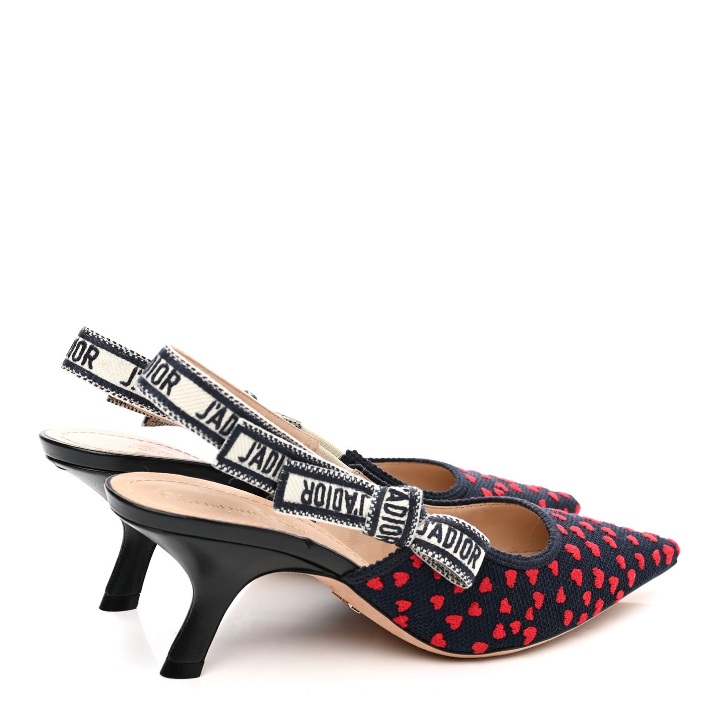 Canvas Ribbon Pop Heart I Love Paris Embroidered J'Adior Slingback 65mm Pumps 39 Red Multicolor