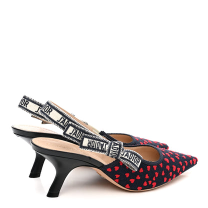 Christian Dior Canvas Ribbon Pop Heart I Love Paris Embroidered J'Adior Slingback 65mm Pumps 39 Red Multicolor 4 of 8