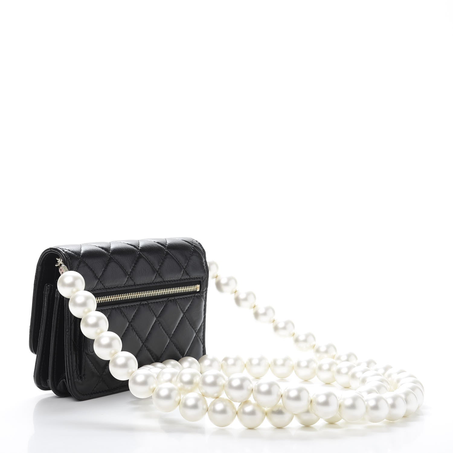 Chanel Calfskin Quilted Mini Maxi Pearls Wallet On Chain WOC Black 3 of 13