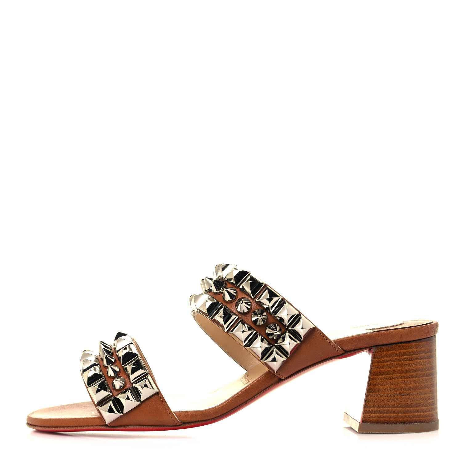 Christian Louboutin Calfskin Studded Tina Goes Mad 55 Slide Sandals 37 Cuoio 1 of 11
