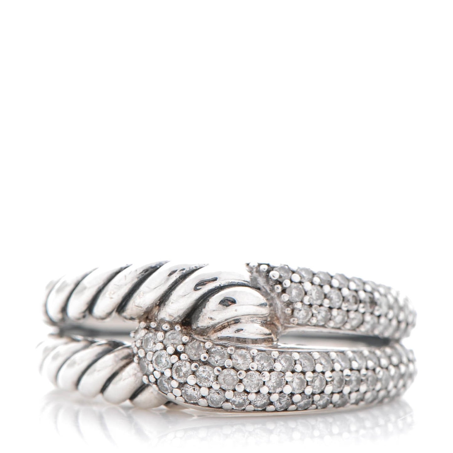 Sterling Silver Pave Diamond Single Loop Labyrinth Ring 6.75