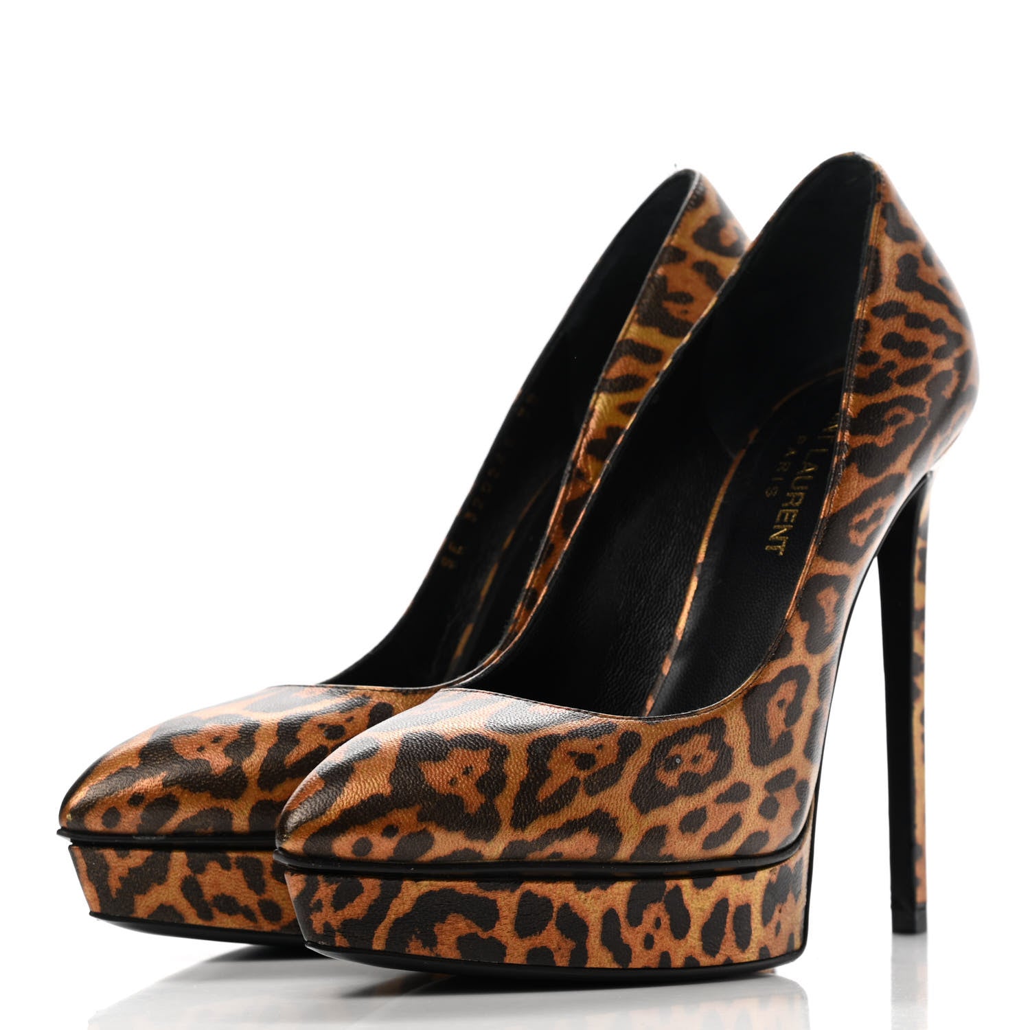 Saint Laurent Leopard Lame Double Cat Janis 105 Pumps 38 3 of 9