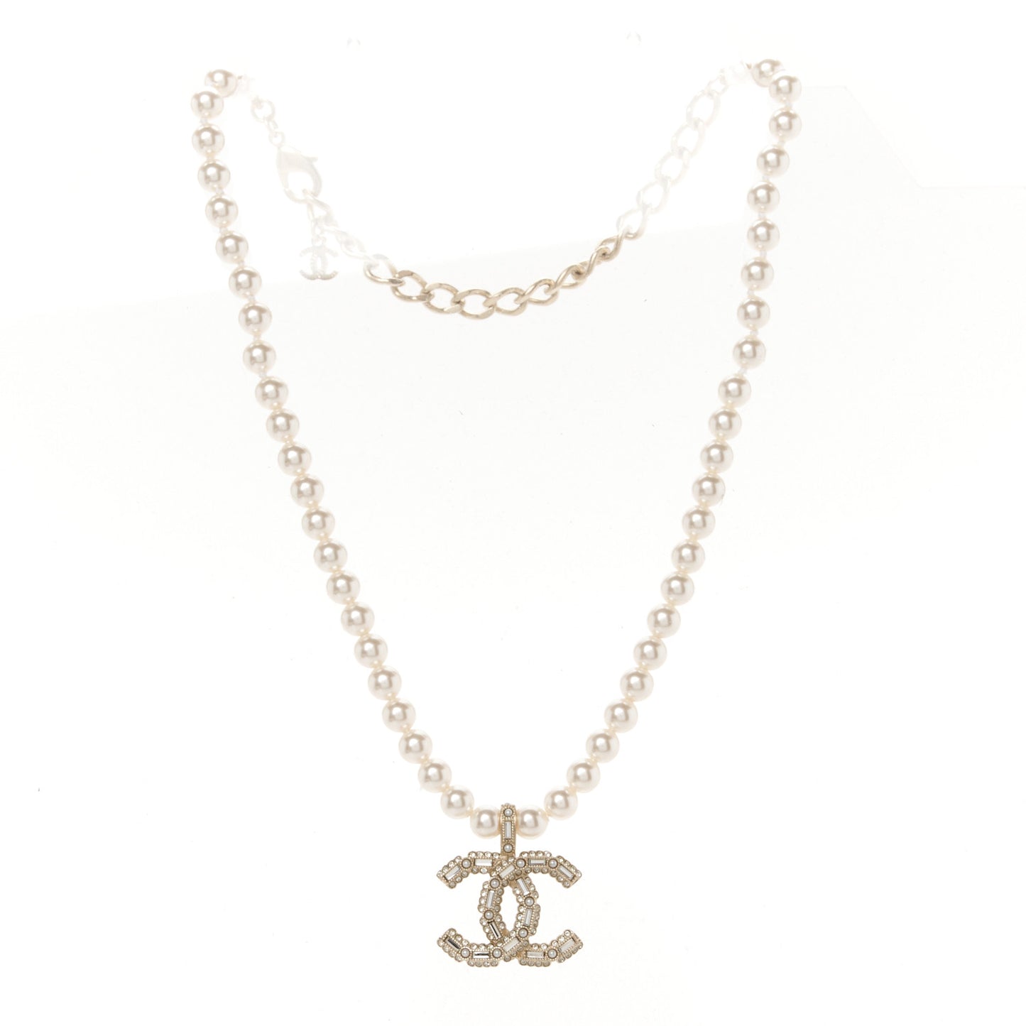 Pearl Crystal Baguette CC Short Necklace Gold