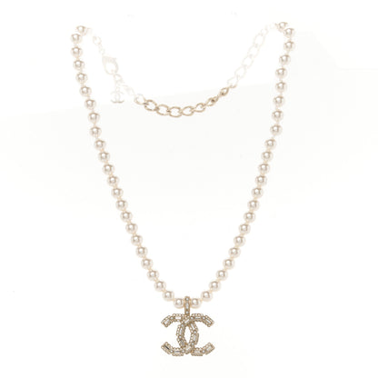 Chanel Pearl Crystal Baguette CC Short Necklace Gold 3 of 5