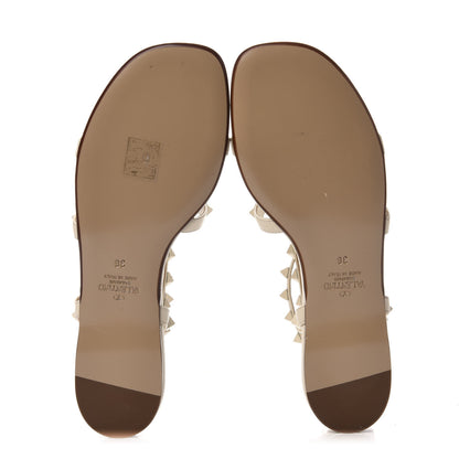 Valentino Garavani Calfskin Lacquered Monochrome Rockstud Gladiator Flat Sandals 36 Ivory 5 of 7