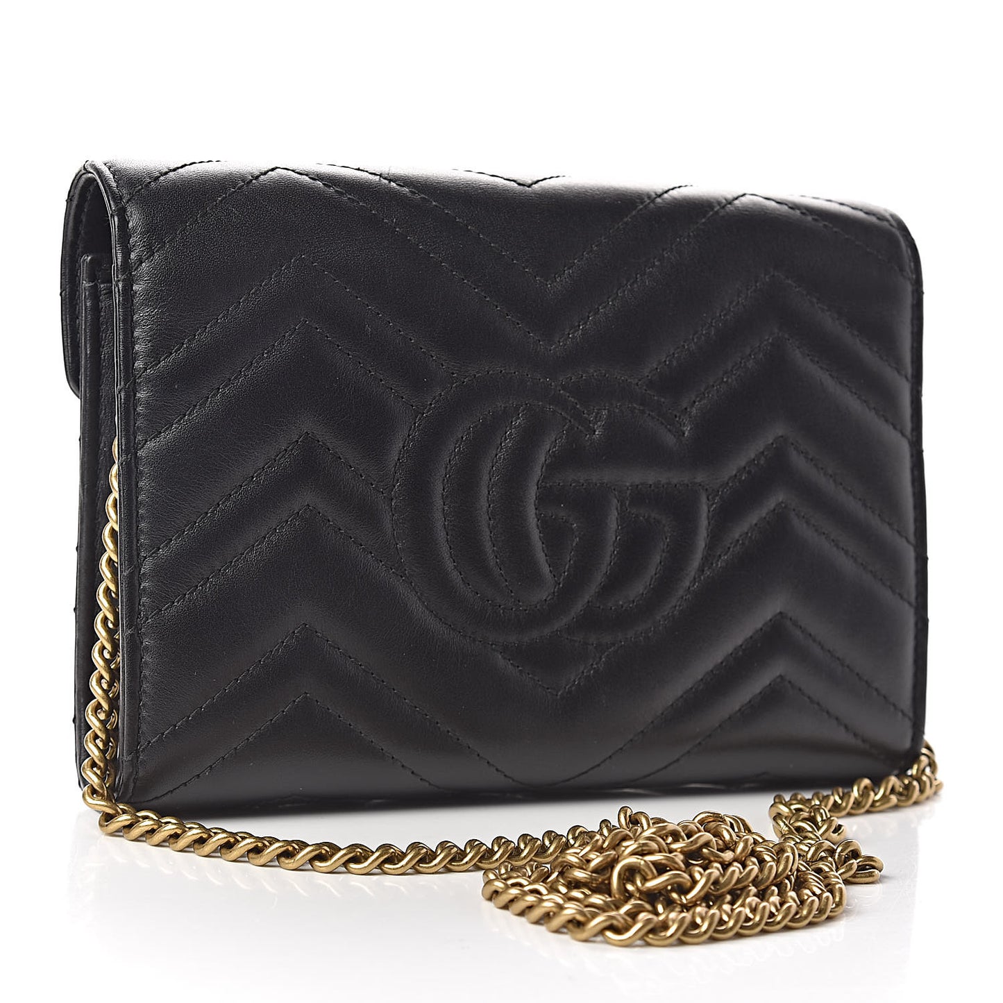 Calfskin Matelasse GG Marmont Chain Wallet Black