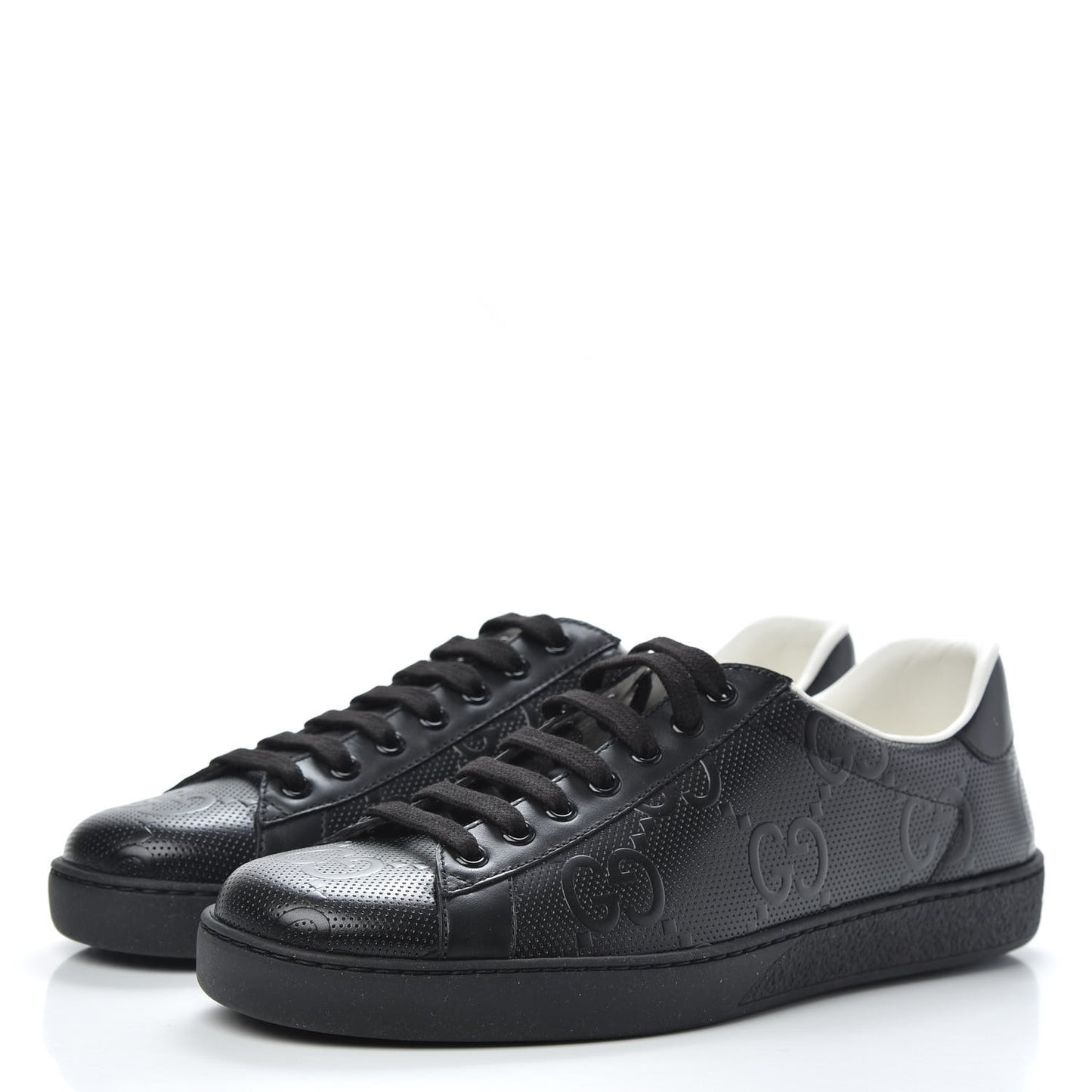 Calfskin GG Tennis Embossed Mens Ace Sneakers 6 Black