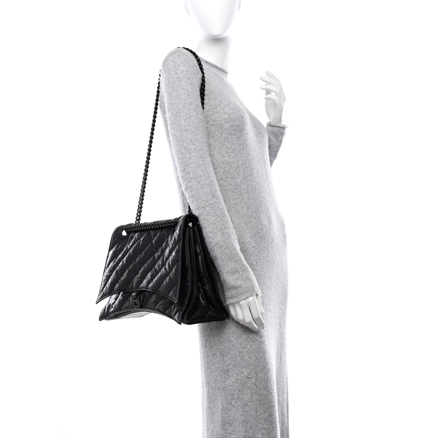 Balenciaga Crushed Calfskin Quilted Matte Black Hardware Large Crush Chain Bag Black 2 of 9