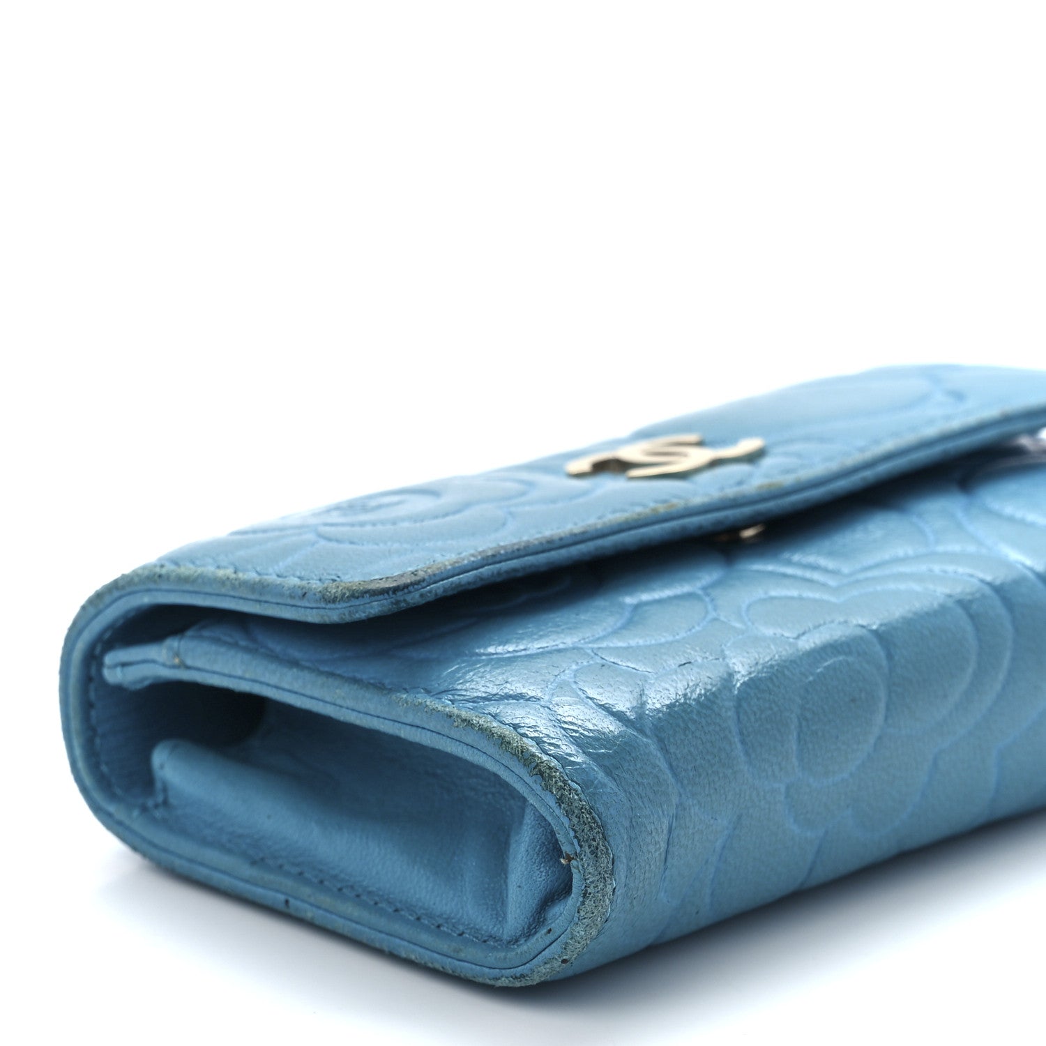 Chanel Lambskin Camellia Embossed Flap Card Holder Blue 11 of 13