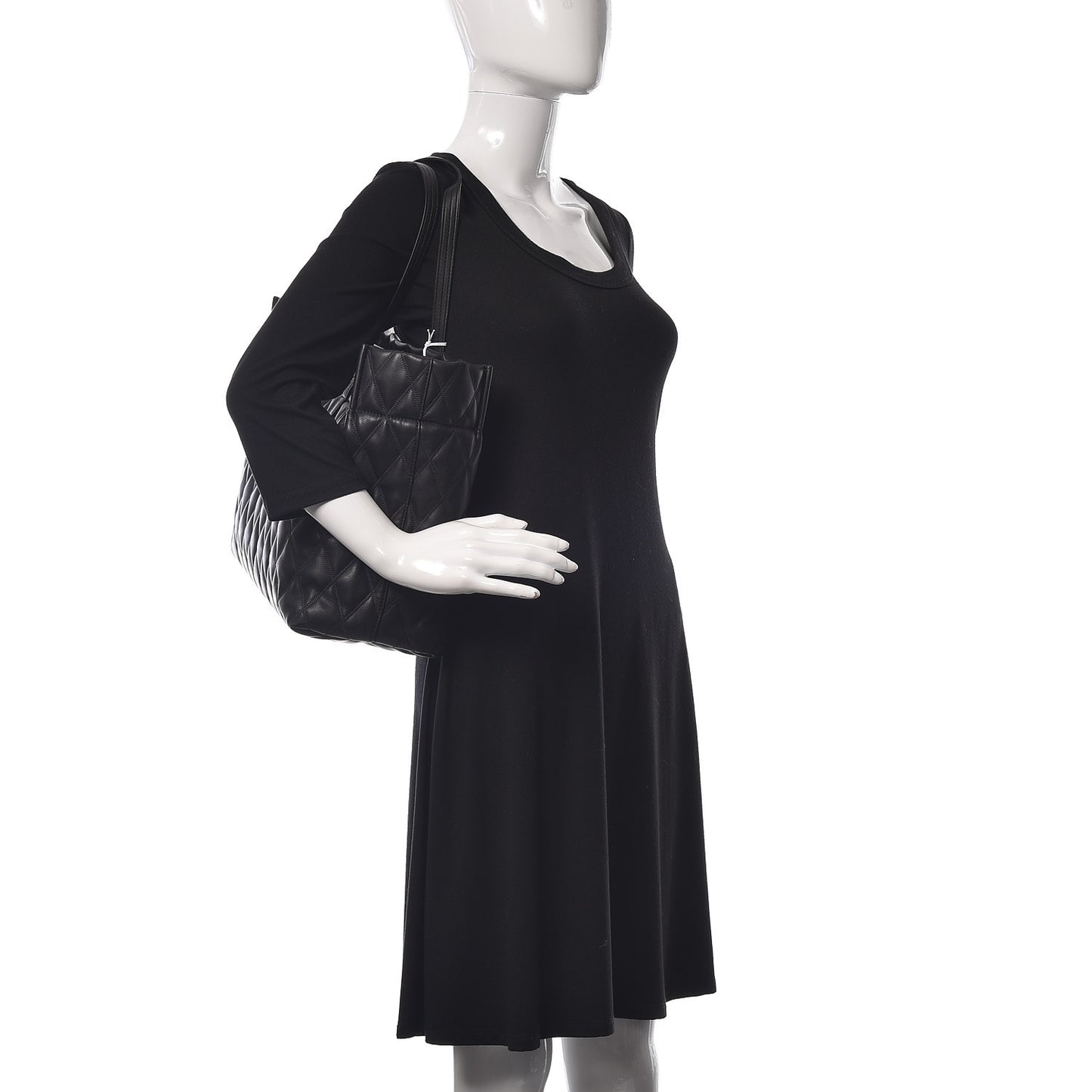 Rubber Effect Canvas Quilted Duo Shopper Tote Black
