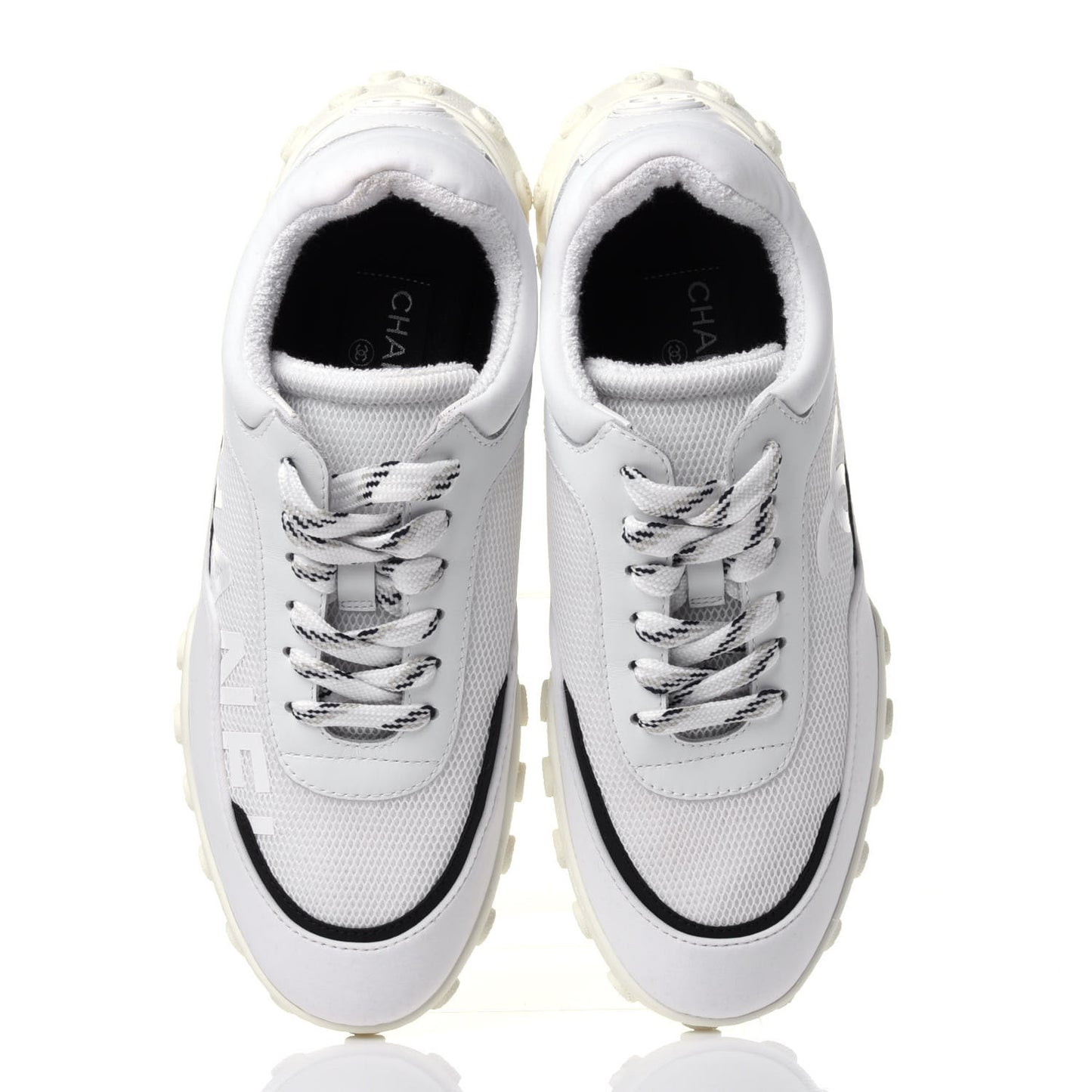 Calfskin Mesh Lycra Womens Logo Sneakers 39 White