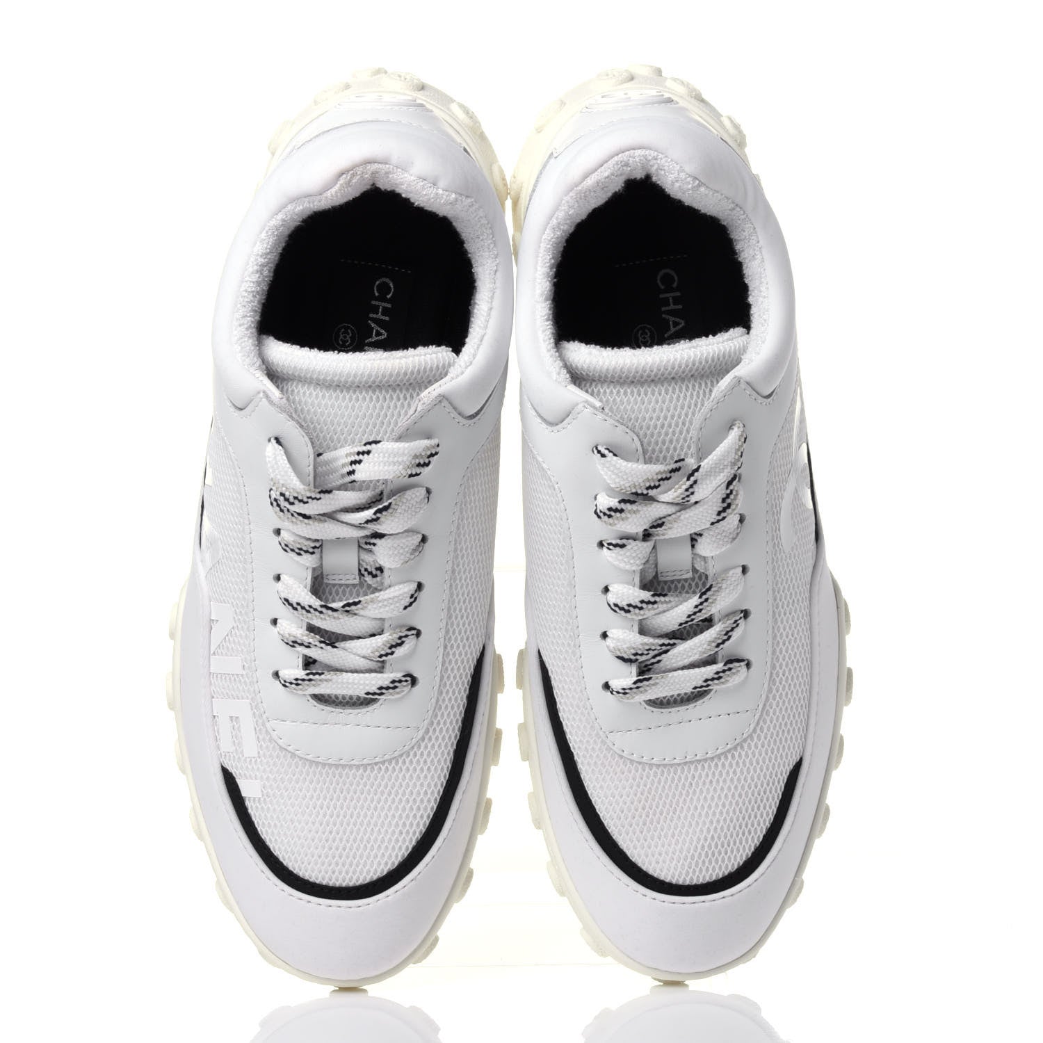 Chanel Calfskin Mesh Lycra Womens Logo Sneakers 39 White 6 of 10