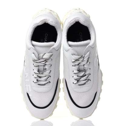 Chanel Calfskin Mesh Lycra Womens Logo Sneakers 39 White 6 of 10