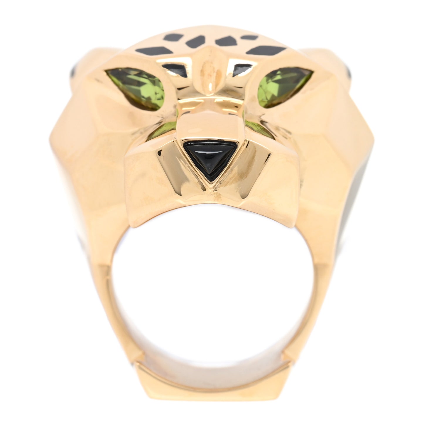 18K Yellow Gold Peridot Black Onyx Black Lacquer Panthere De Cartier Ring 57 8