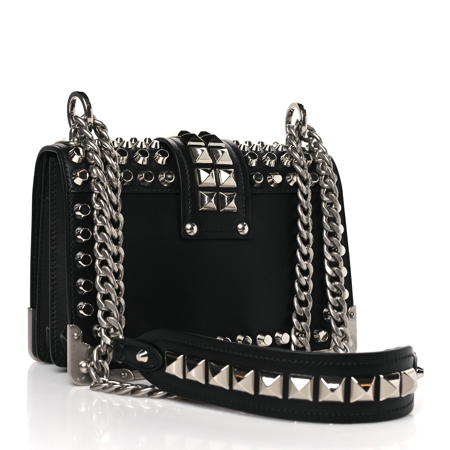 City Calf Saffiano Studded Cahier Bag Black
