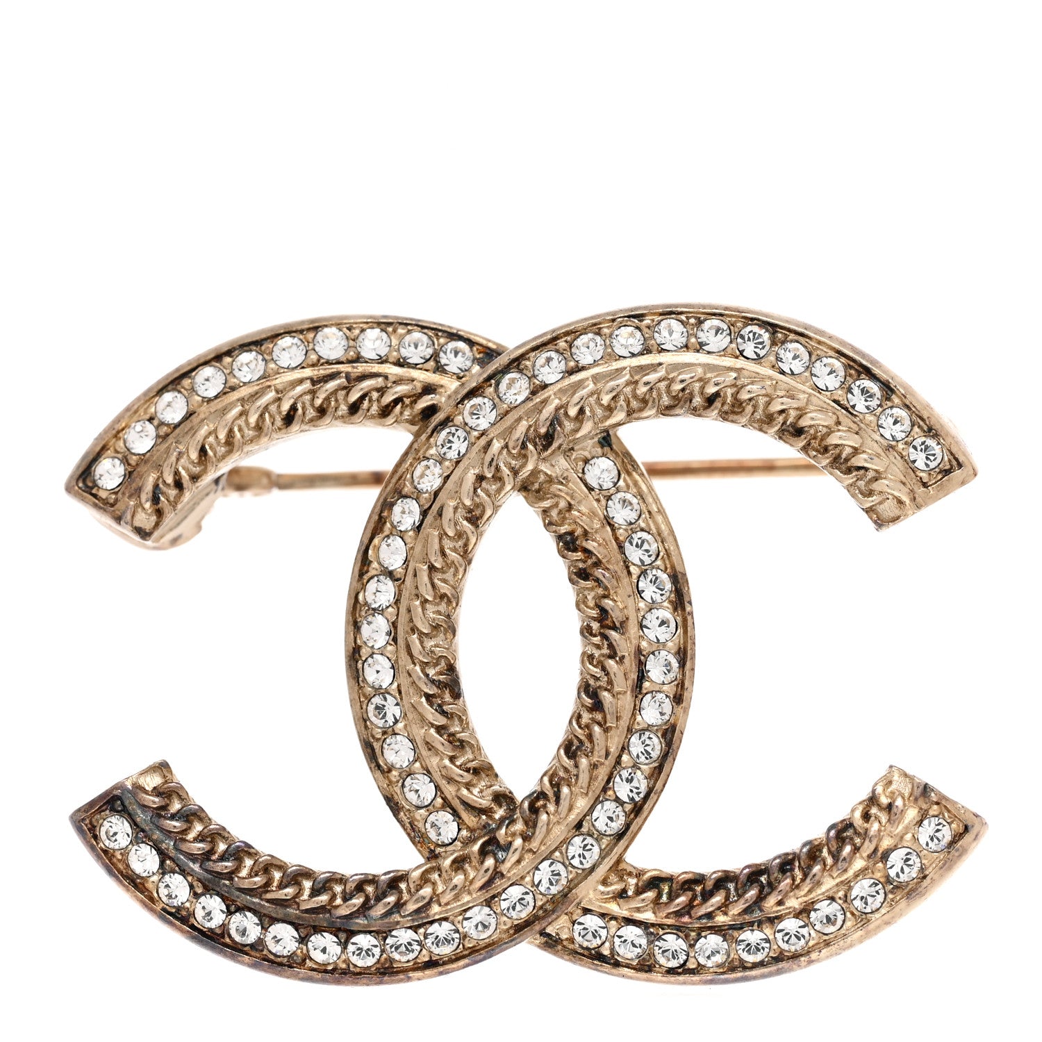 Chanel Crystal Chain CC Brooch Light Gold 1 of 5