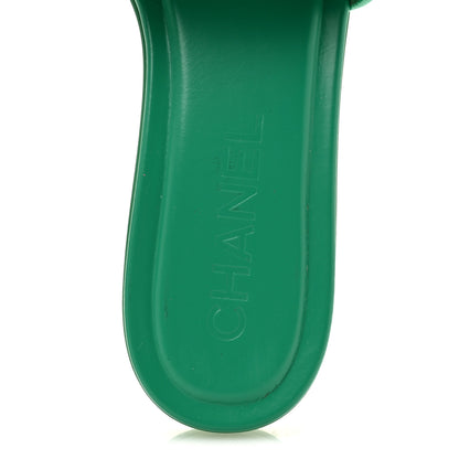 Chanel Calfskin Patent Calfskin Logo Mules 36 Green White 7 of 9