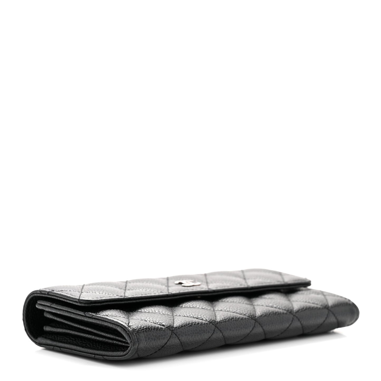Caviar Quilted Large Gusset Flap Wallet Black