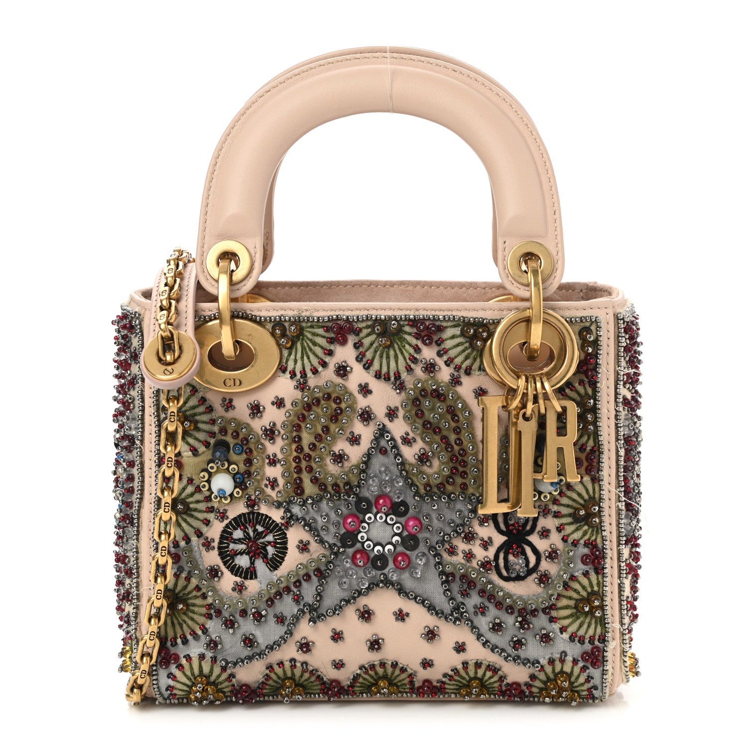 Christian Dior Calfskin Beaded Mini Lady Dior Beige Multicolor 1 of 11