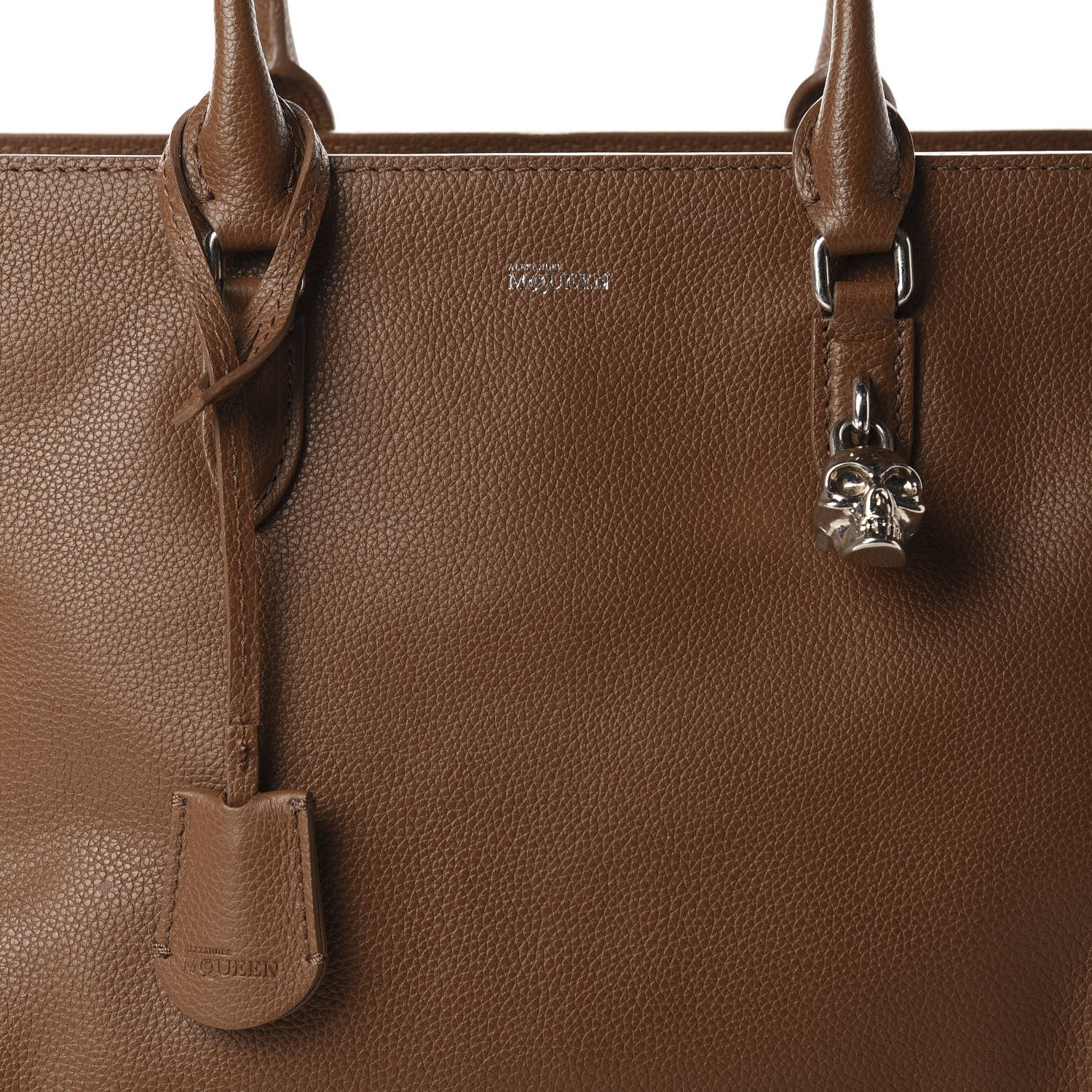 Alexander McQueen Pebbled Calfskin Large Skull Padlock Zip Around Tote Cuoio 9 of 9