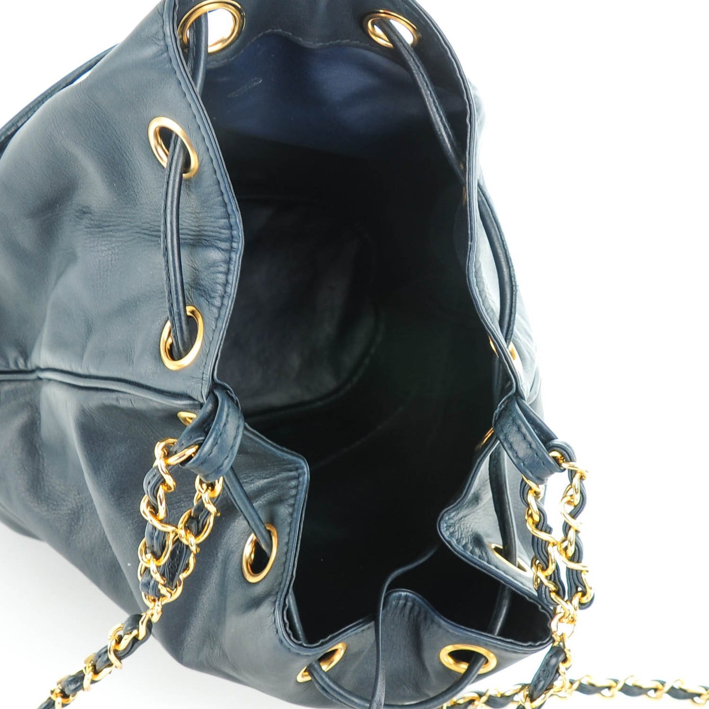 Lambskin Drawstring Shoulder Bag Navy