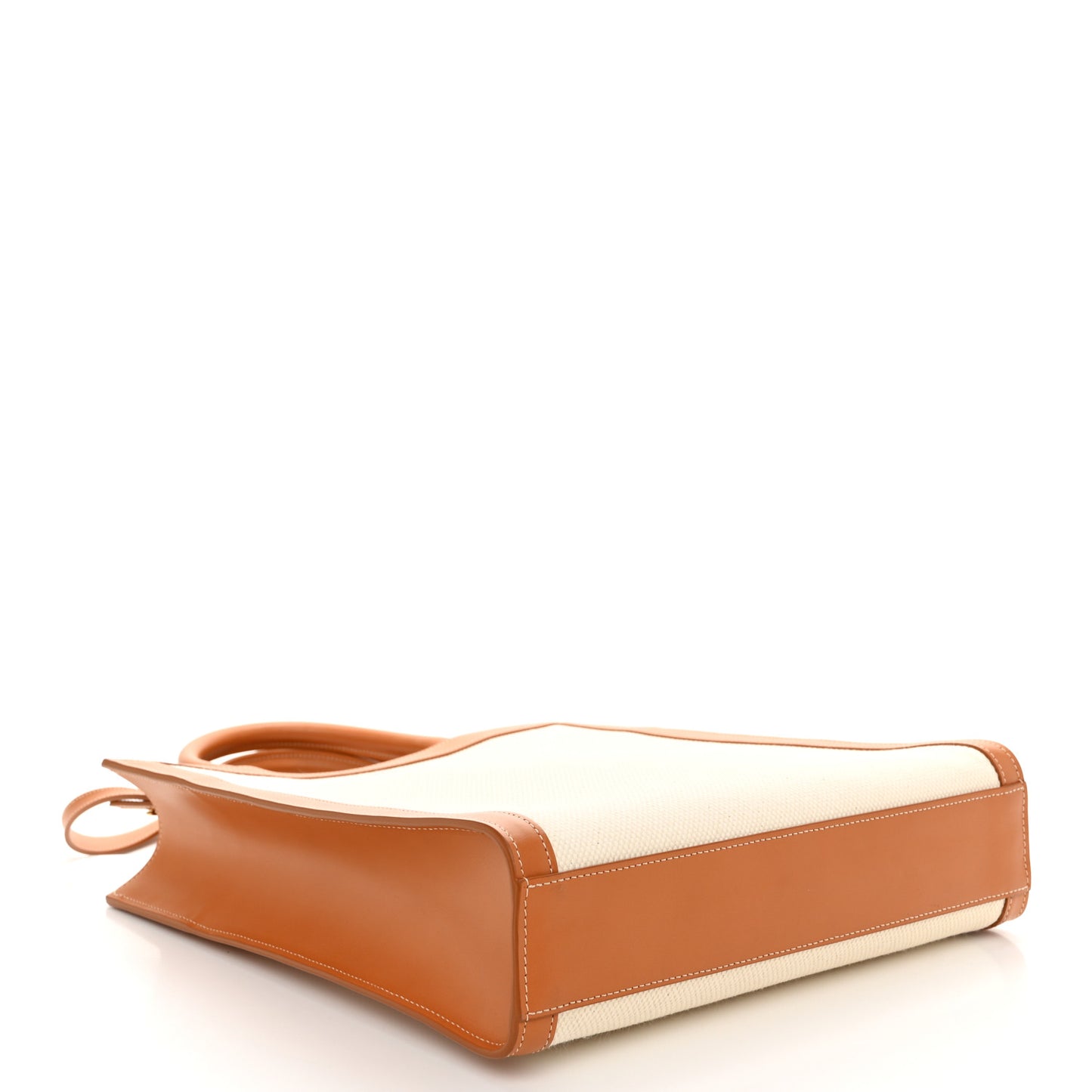 Canvas Calfskin Logo Print Small Vertical Cabas Natural Tan