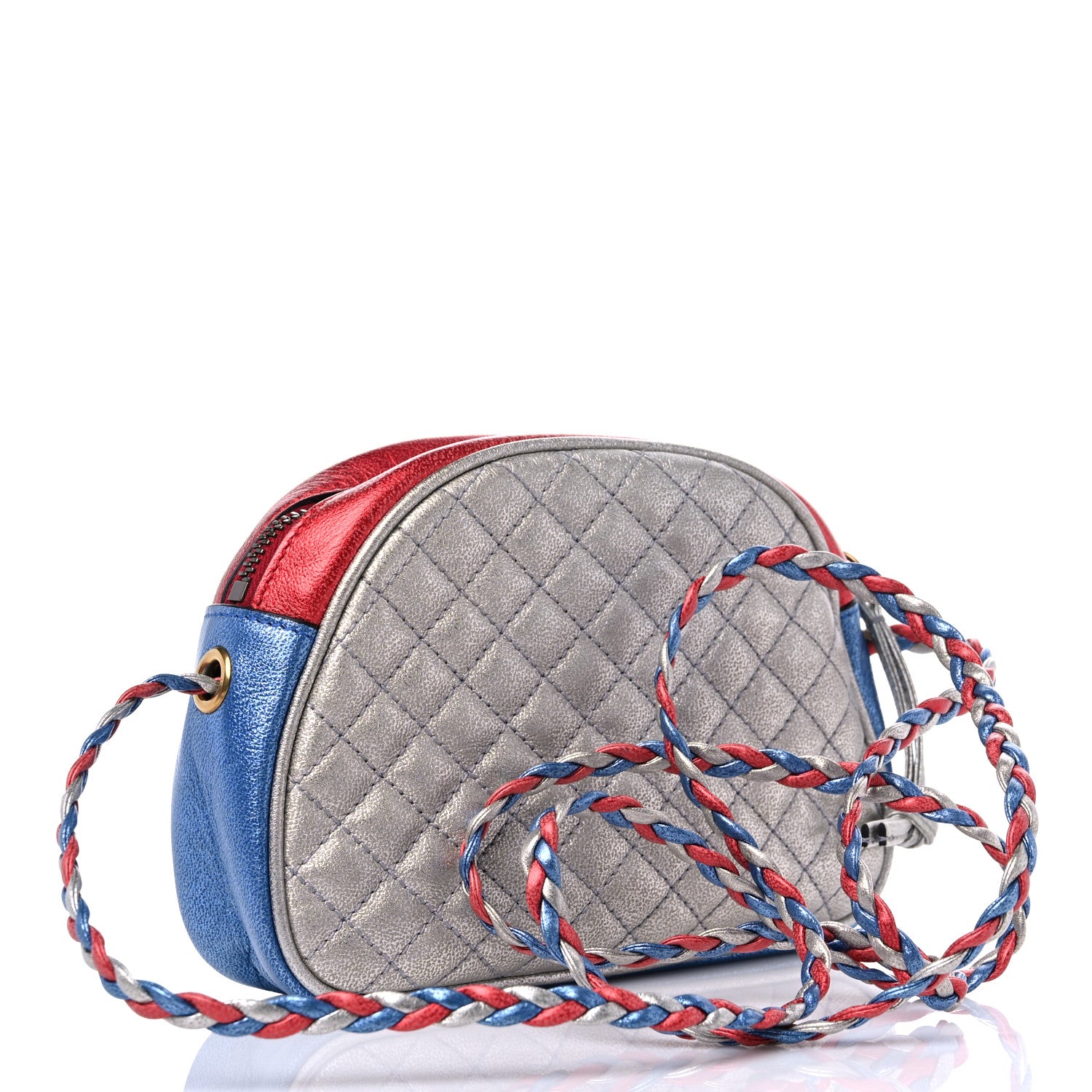 Gucci Laminated Nappa Trapuntata Mini Zumi Dome Shoulder Bag Rosso Marine Argento 3 of 10