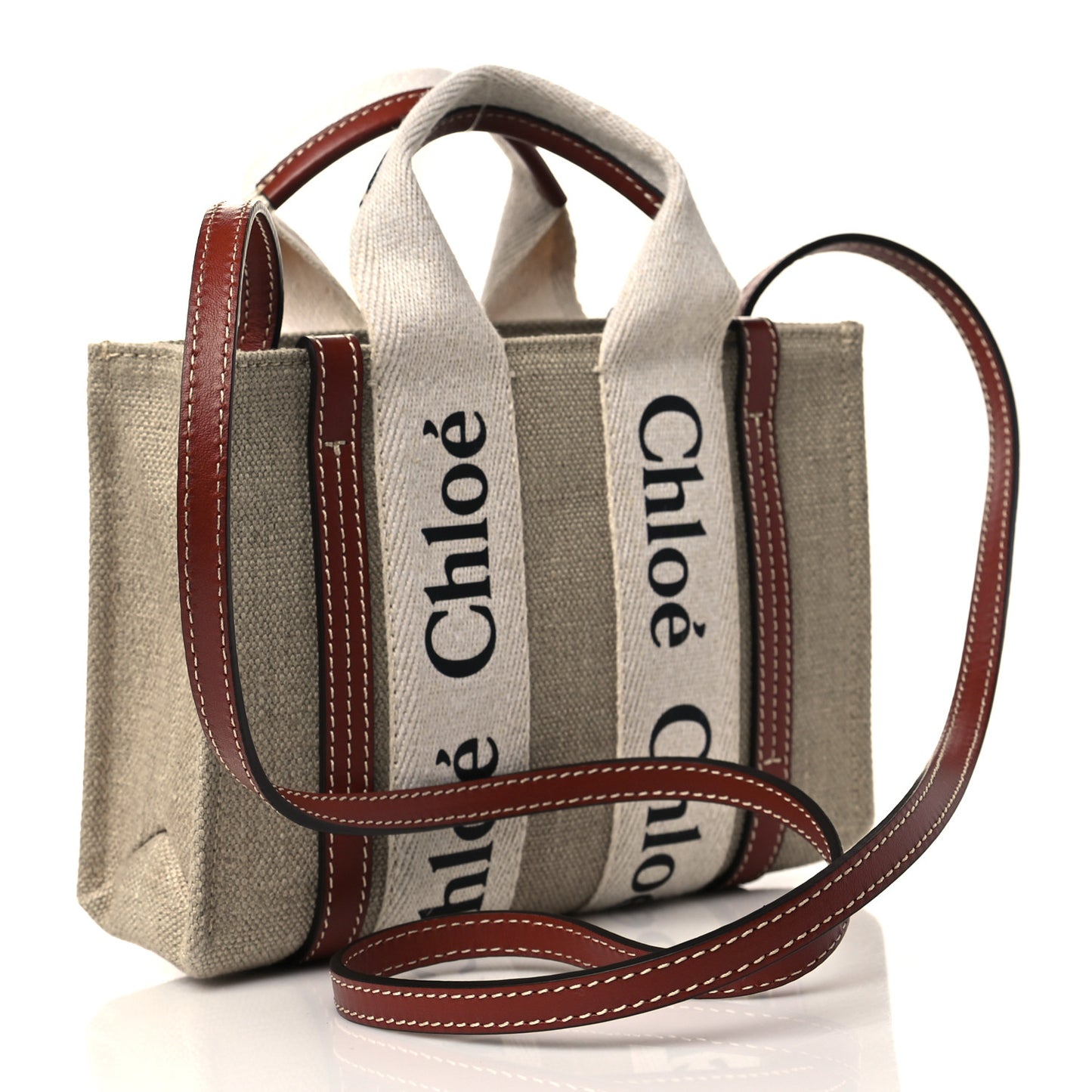 Cotton Calfskin Mini Woody Ribbon Tote White Brown
