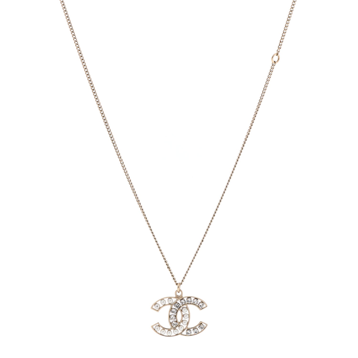 Chanel Pearl Crystal CC Pendant Necklace Gold 1 of 6