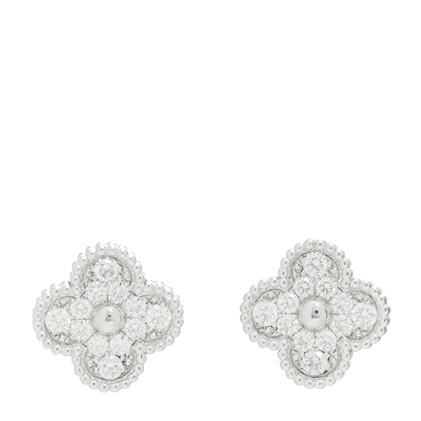 18K White Gold Diamond Vintage Alhambra Earrings