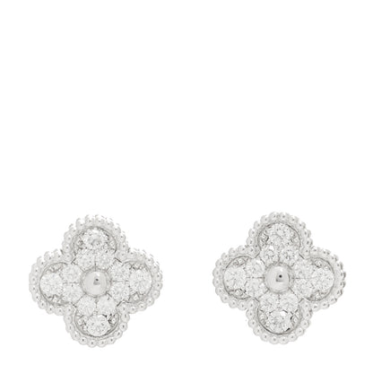 Van Cleef & Arpels 18K White Gold Diamond Vintage Alhambra Earrings 1 of 5