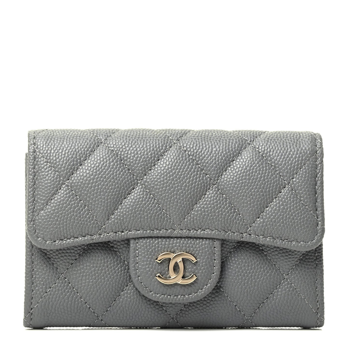 Caviar Quilted Flap Card Holder Wallet Dark Grey
