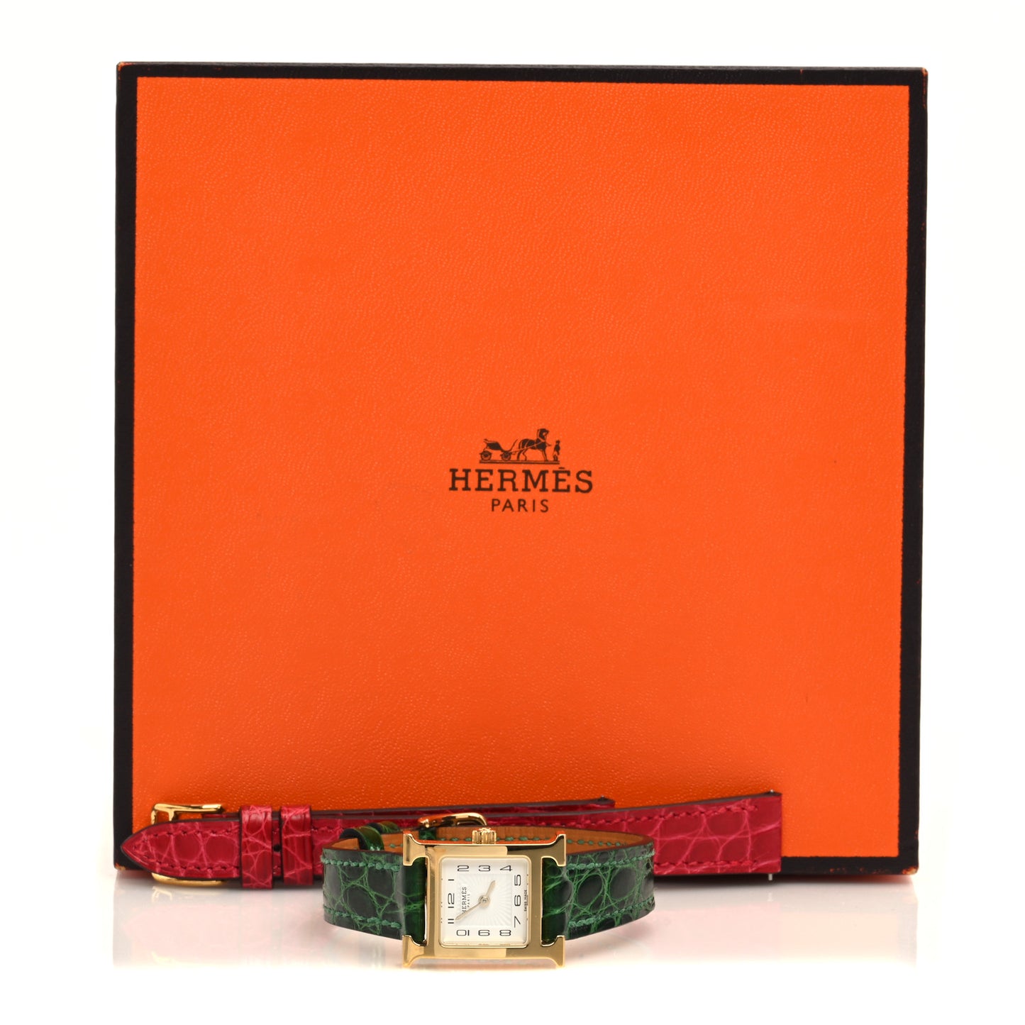 Stainless Steel Alligator 17.2mm Heure H Hour Quartz Watch Vert Moyen