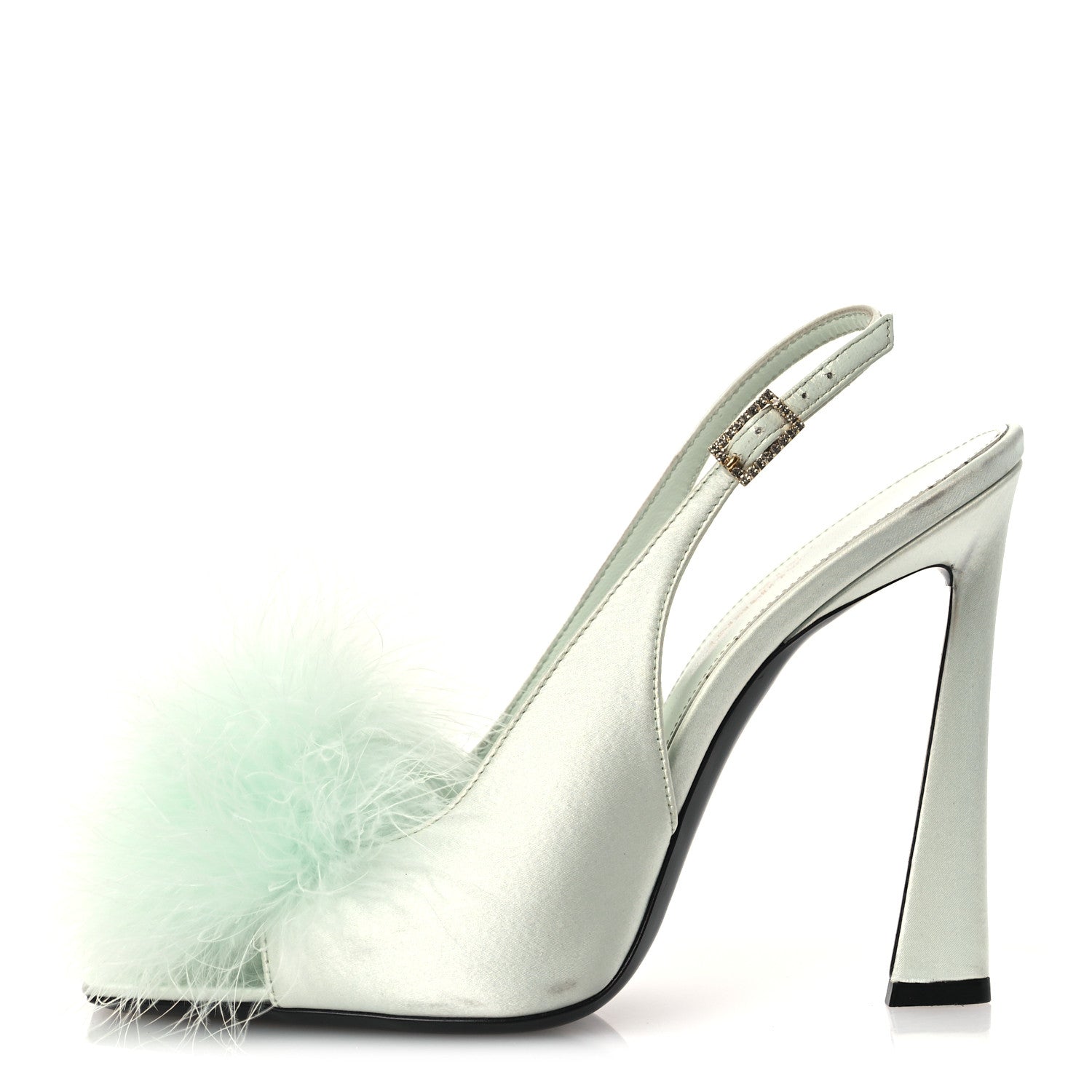 Saint Laurent Crepe Satin Mae Feathered Sandals Slight 38 Green 1 of 14