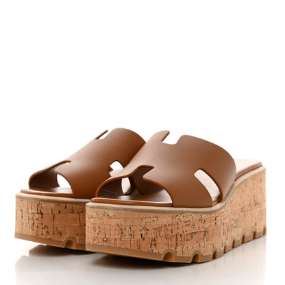 Hermes Calfskin Cork Eze 30 Sandals 37 Marron Glaise 3 of 9
