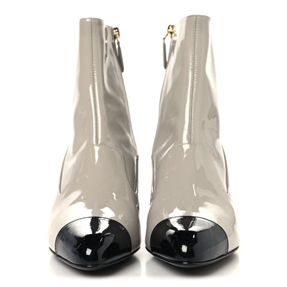 Chanel Patent Calfskin Ankle Boots 38.5 Light Gray Black 3 of 10