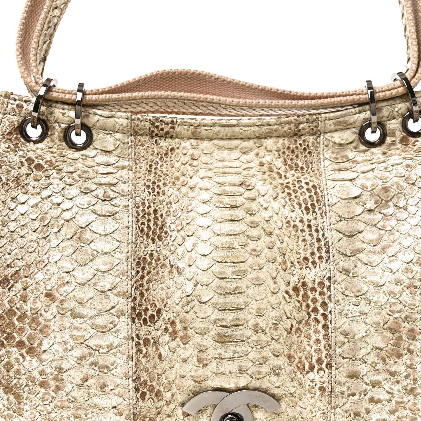 Snakeskin Canvas Flap Shoulder Bag Beige
