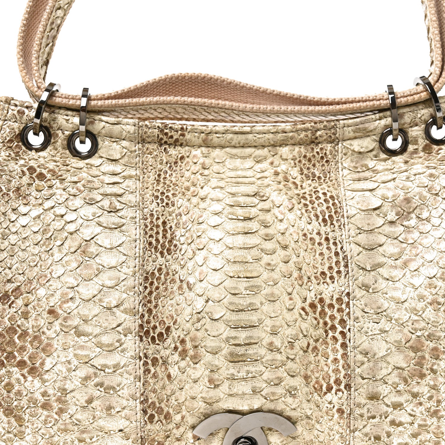 Chanel Snakeskin Canvas Flap Shoulder Bag Beige 7 of 10